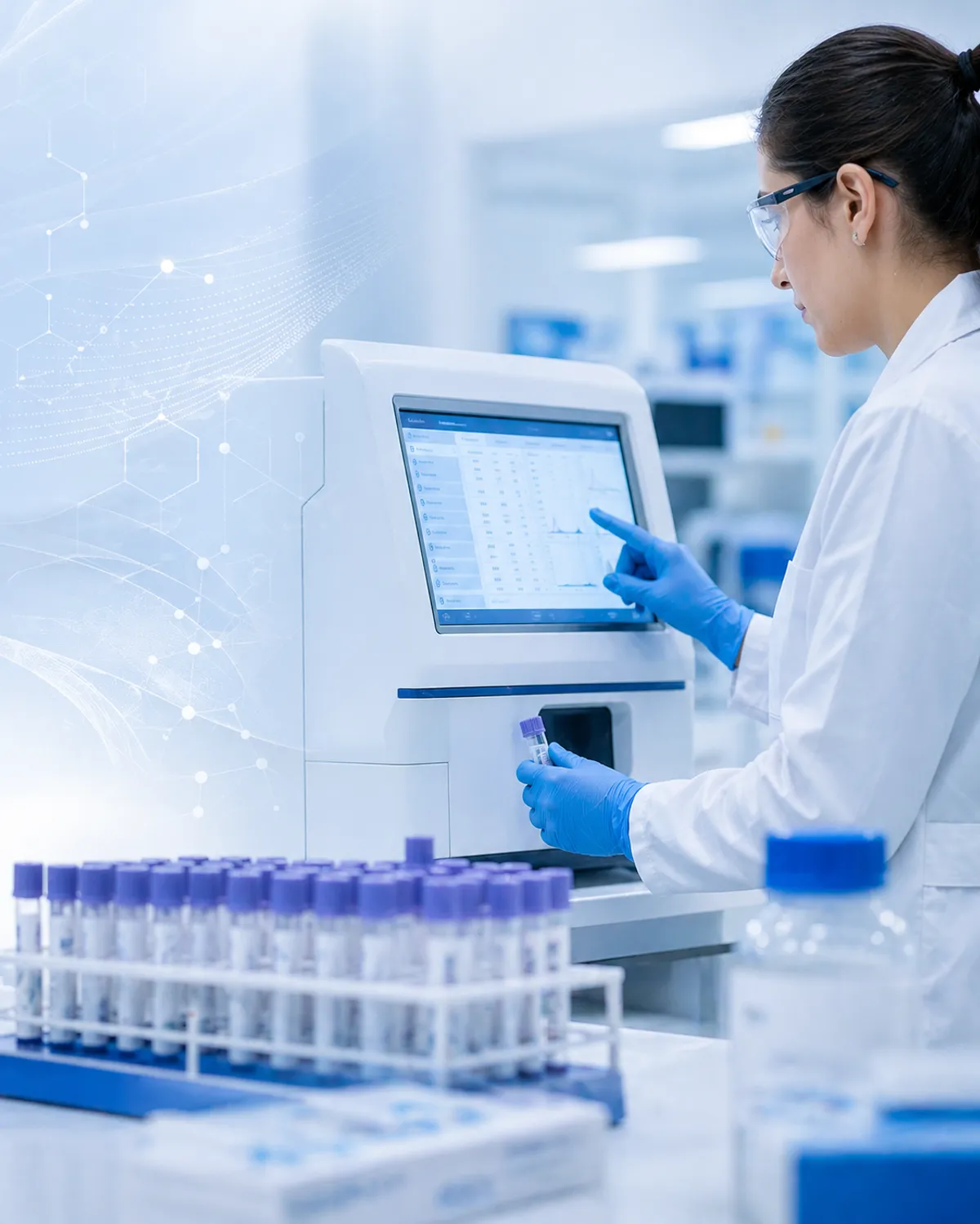 Profesional de laboratorio operando equipos de diagnóstico clínico en Venezuela
